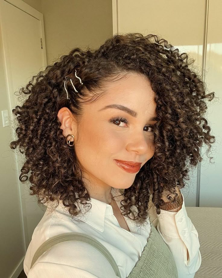 Curly Short Hair with Hair Clips