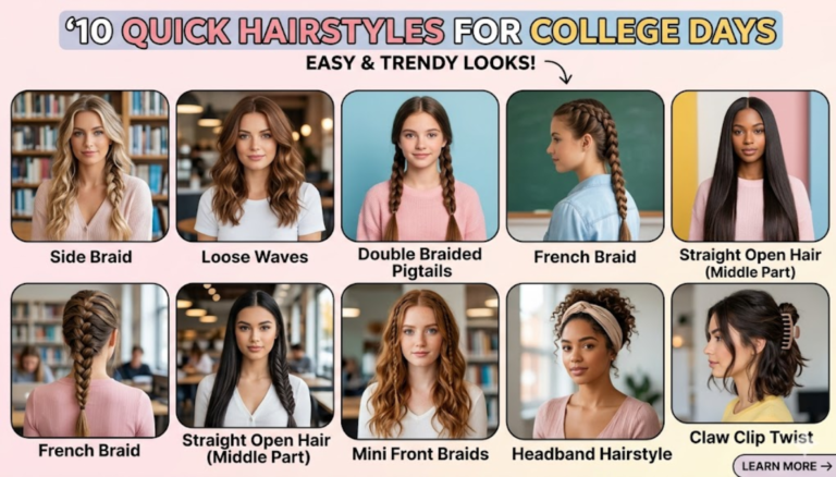 10 Quick Hairstyles for College Days 